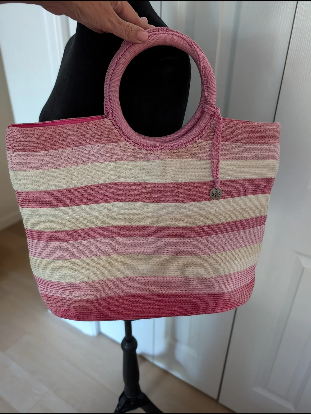 The Sak Pink & Cream Striped Round-Handle Tote